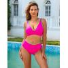 imageBlooming Jelly Womens High Waisted Bikini Sets Color Block V Neck Cheeky Swimsuits Tie Back Two Piece Bathing SuitHot Pink