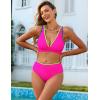 imageBlooming Jelly Womens High Waisted Bikini Sets Color Block V Neck Cheeky Swimsuits Tie Back Two Piece Bathing SuitHot Pink