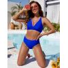 imageBlooming Jelly Womens High Waisted Bikini Sets Color Block V Neck Cheeky Swimsuits Tie Back Two Piece Bathing SuitRoyal Blue