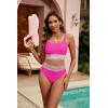 imageBlooming Jelly Womens High Waisted Bikini Sets Two Piece Swimsuit Scoop Neck Textured High Cut Bathing SuitsHot Pink