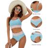 imageBlooming Jelly Womens High Waisted Bikini Sets Two Piece Swimsuit Scoop Neck Textured High Cut Bathing SuitsLight Blue