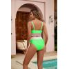 imageBlooming Jelly Womens High Waisted Bikini Sets Two Piece Swimsuit Scoop Neck Textured High Cut Bathing SuitsNeon Green