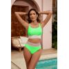 imageBlooming Jelly Womens High Waisted Bikini Sets Two Piece Swimsuit Scoop Neck Textured High Cut Bathing SuitsNeon Green