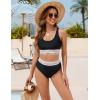 imageBlooming Jelly Womens High Waisted Bikini Sets Two Piece Swimsuit Scoop Neck Textured High Cut Bathing SuitsNylon Black