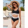 imageBlooming Jelly Womens High Waisted Bikini Sets Two Piece Swimsuit Scoop Neck Textured High Cut Bathing SuitsNylon Black