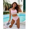 imageBlooming Jelly Womens High Waisted Bikini Sets Two Piece Swimsuit Scoop Neck Textured High Cut Bathing SuitsPink
