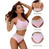 imageBlooming Jelly Womens High Waisted Bikini Sets Two Piece Swimsuit Scoop Neck Textured High Cut Bathing SuitsPink
