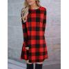 imageBlooming Jelly Womens Plaid Swing Dress Long Sleeve Round Neck Tunic Mini DressBlack and Red