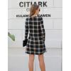 imageBlooming Jelly Womens Plaid Swing Dress Long Sleeve Round Neck Tunic Mini DressDark Green