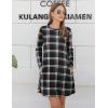 imageBlooming Jelly Womens Plaid Swing Dress Long Sleeve Round Neck Tunic Mini DressDark Green