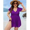 imageBlooming Jelly Womens Plus Size Swimsuit One Piece Tummy Control Bathing Suit Modest Curvy Cute Swim Dress Ladies SwimwearPurple