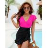 imageBlooming Jelly Womens Tummy Control Swimsuits One Piece Bathing Suit Plus Size Swim Dress Modest Ruffle SwimwearHot Pink and Black