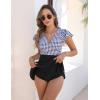 imageBlooming Jelly Womens Tummy Control Swimsuits One Piece Bathing Suit Plus Size Swim Dress Modest Ruffle SwimwearPlaid and Black