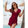 imageBlooming Jelly Womens Tummy Control Swimsuits One Piece Bathing Suit Plus Size Swim Dress Modest Ruffle SwimwearRed
