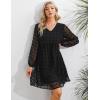 imageBlooming Jelly Womens White Dresses Flowy Babydoll Dress Chiffon Long Sleeve V Neck Cute Mini Tunic DressBlack