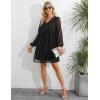 imageBlooming Jelly Womens White Dresses Flowy Babydoll Dress Chiffon Long Sleeve V Neck Cute Mini Tunic DressBlack