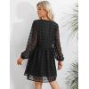 imageBlooming Jelly Womens White Dresses Flowy Babydoll Dress Chiffon Long Sleeve V Neck Cute Mini Tunic DressBlack