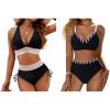 imageBlooming Jelly Women High Waisted Bikini Sets Color Block Two Piece Swimsuits Push Up V Neck Bathing Suit M Black