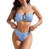 imageBlooming Jelly Womens Bandeau Bikini Sets Sexy Strapless Two Piece Swimsuit Cheeky High Cut Cute Ribbed Ladies Bathing SuitLight Blue