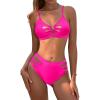 imageBlooming Jelly Womens Cut Out Bikini Sets 2 Piece Swimsuit High Cut Bathing Suit Sexy V Neck Metal Ring Two Piece SwimwearHot Pink