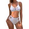 imageBlooming Jelly Womens Cut Out Bikini Sets 2 Piece Swimsuit High Cut Bathing Suit Sexy V Neck Metal Ring Two Piece SwimwearWhite