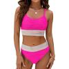 imageBlooming Jelly Womens High Waisted Bikini Sets Two Piece Swimsuit Scoop Neck Textured High Cut Bathing SuitsHot Pink