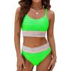 imageBlooming Jelly Womens High Waisted Bikini Sets Two Piece Swimsuit Scoop Neck Textured High Cut Bathing SuitsNeon Green