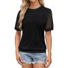 imageBlooming Jelly Womens Lace Short Sleeve Shirts Dressy Business Casual Summer Tops Ladies Pleated Spring Blouses 2025Black
