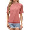 imageBlooming Jelly Womens Lace Short Sleeve Shirts Dressy Business Casual Summer Tops Ladies Pleated Spring Blouses 2025Coral