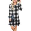 imageBlooming Jelly Womens Plaid Swing Dress Long Sleeve Round Neck Tunic Mini DressPlaid