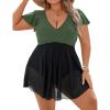 imageBlooming Jelly Womens Plus Size Swimsuit One Piece Tummy Control Bathing Suit Modest Curvy Cute Swim Dress Ladies SwimwearArmy Green  Black
