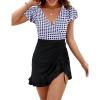 imageBlooming Jelly Womens Tummy Control Swimsuits One Piece Bathing Suit Plus Size Swim Dress Modest Ruffle SwimwearPlaid and Black