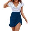 imageBlooming Jelly Womens Tummy Control Swimsuits One Piece Bathing Suit Plus Size Swim Dress Modest Ruffle SwimwearStripe and Blue