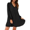 imageBlooming Jelly Womens White Dresses Flowy Babydoll Dress Chiffon Long Sleeve V Neck Cute Mini Tunic DressBlack