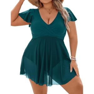 imageBlooming Jelly Womens Plus Size Swimsuit One Piece Tummy Control Bathing Suit Modest Curvy Cute Swim Dress Ladies SwimwearTeal