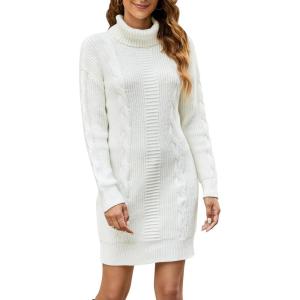 imageBlooming Jelly Womens Turtleneck Long Sleeve Cable Knit Chunky Pullover Fall Sweater Dresses 2023Offwhite