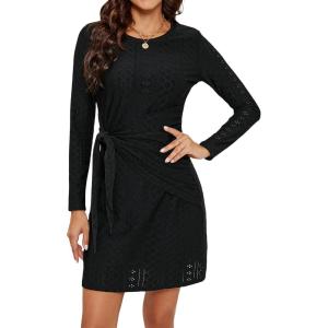 imageBlooming Jelly Womens Work Dresses T Shirt Dress Short Sleeve Dress Eyelet Casual Fall Dresses 2023Black Long Sleeve