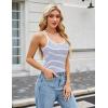 imageBlooming Jelly Women Ribbed Tank Top with Built in Bra Sleeveless Camisole Tops Y2K Spring Summer Cami 2025Navy Blue Striped
