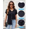 imageBlooming Jelly Womens Linen Button Down Shirts Business Dressy Casual Tops Short Sleeve Pleated Blouses 2024 Summer OutfitsBlack