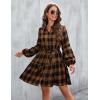 imageBlooming Jelly Womens Plaid Dresses Flannel Babydoll Dress Casual Tunic Dress Long Sleeve Fall Dresses with PocketsBrown Plaid