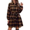 imageBlooming Jelly Womens Plaid Dresses Flannel Babydoll Dress Casual Tunic Dress Long Sleeve Fall Dresses with PocketsBrown Plaid