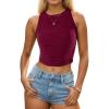 imageBlooming Jelly Womens Ribbed Tank Tops High Neck Fitted Knit Sleeveless Crop Tops Ladies Trendy Going Out Summer Tanks 2024Dark Red