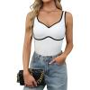 imageBlooming Jelly Womens Sweetheart Neck Tank Tops Sleeveless Built in Bra Ribbed Shirts Color Block Summer OutfitsWhite