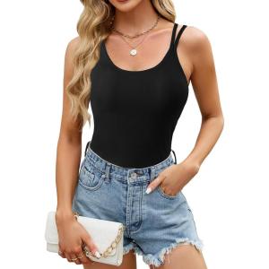 imageBlooming Jelly Women Ribbed Tank Top with Built in Bra Sleeveless Camisole Tops Y2K Spring Summer Cami 2025Solid Black