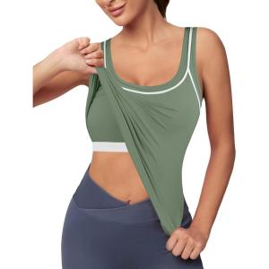 imageBlooming Jelly Women Workout Tank Tops Color Block Athletic Tops Crop Yoga Tops with Built in BraArmy Green