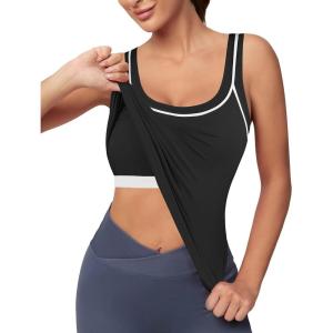 imageBlooming Jelly Women Workout Tank Tops Color Block Athletic Tops Crop Yoga Tops with Built in BraBlack