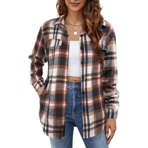imageBlooming Jelly Womens Flannel Plaid Shirts Button Down Long Sleeve Fall Shackets Jackets 2025 with PocketsCoffe