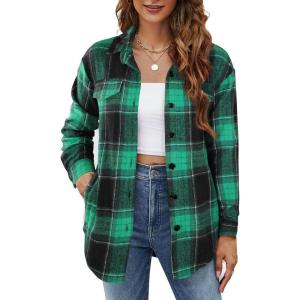 imageBlooming Jelly Womens Flannel Plaid Shirts Button Down Long Sleeve Fall Shackets Jackets 2025 with PocketsGreen