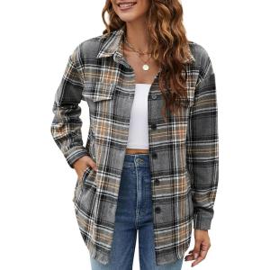 imageBlooming Jelly Womens Flannel Plaid Shirts Button Down Long Sleeve Fall Shackets Jackets 2025 with PocketsGrey