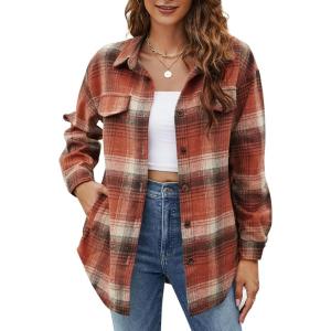 imageBlooming Jelly Womens Flannel Plaid Shirts Button Down Long Sleeve Fall Shackets Jackets 2025 with PocketsOrange